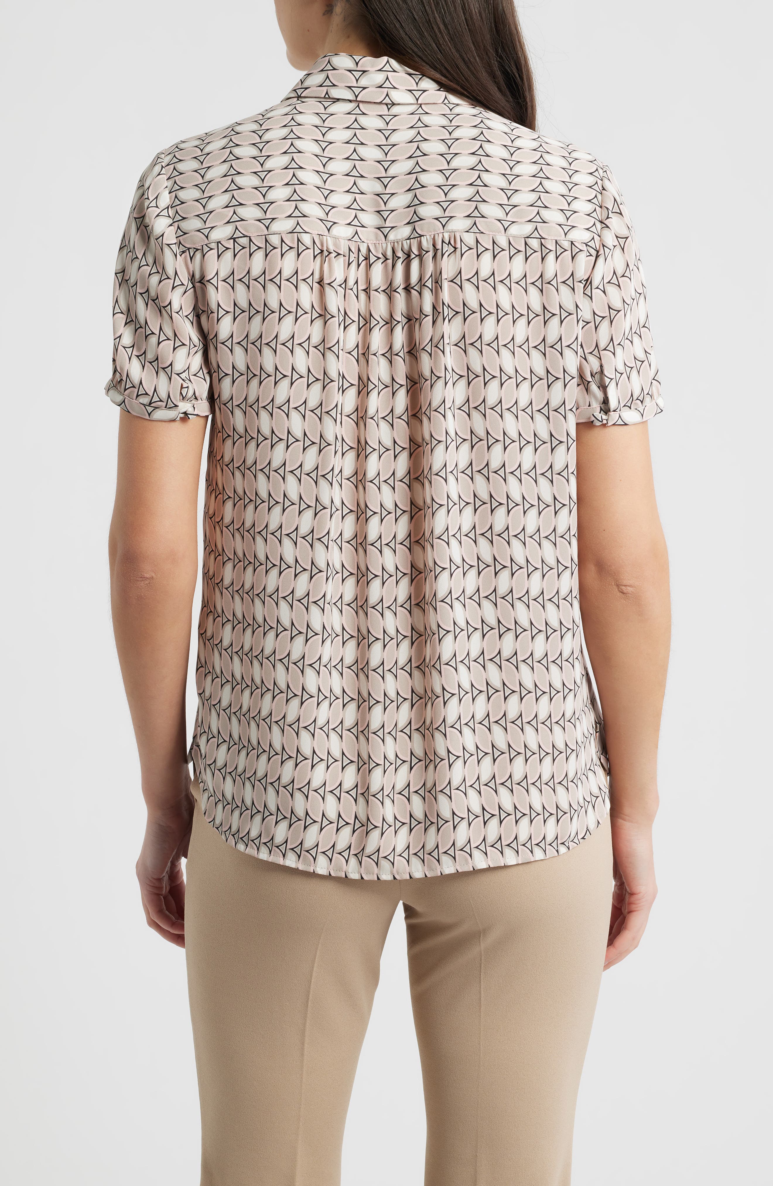Shirred Short Sleeve Button-Up Shirt - image 2
