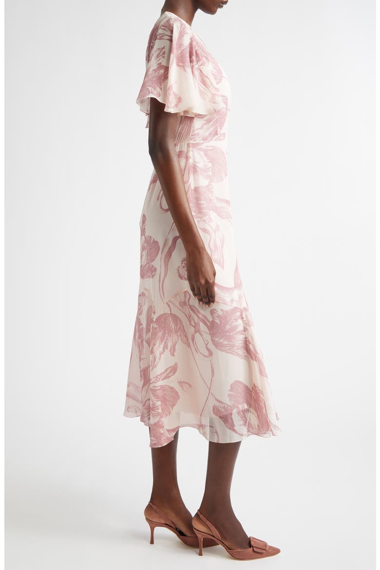 Botanical Engraving Silk Voile A-Line Midi Dress, Alternate, color, BOTANICAL ENGRAVING CAMEO PINK