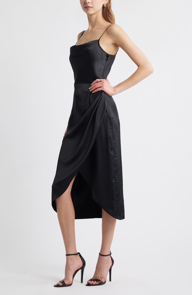 Open Edit Cowl Neck Satin Midi Dress, Alternate, color, Black