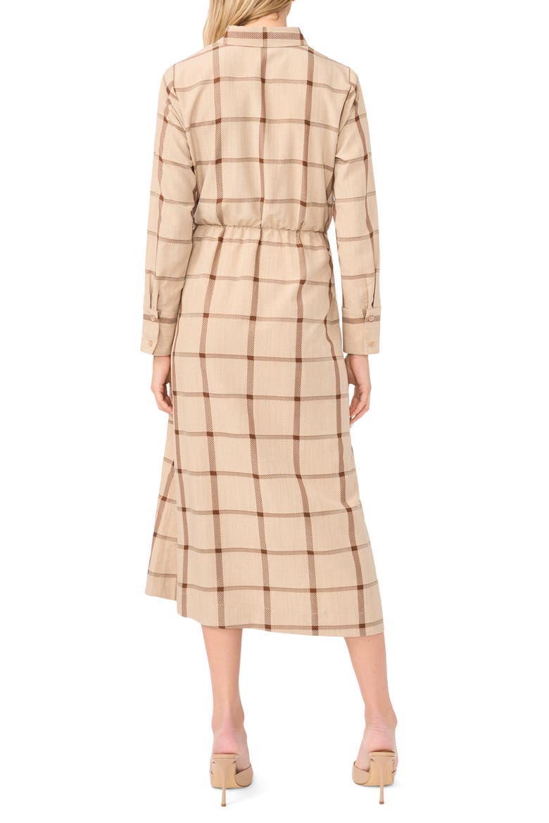 Windowpane Plaid Long Sleeve Wrap Skirt Shirtdress, Alternate, color, FALL CAMEL