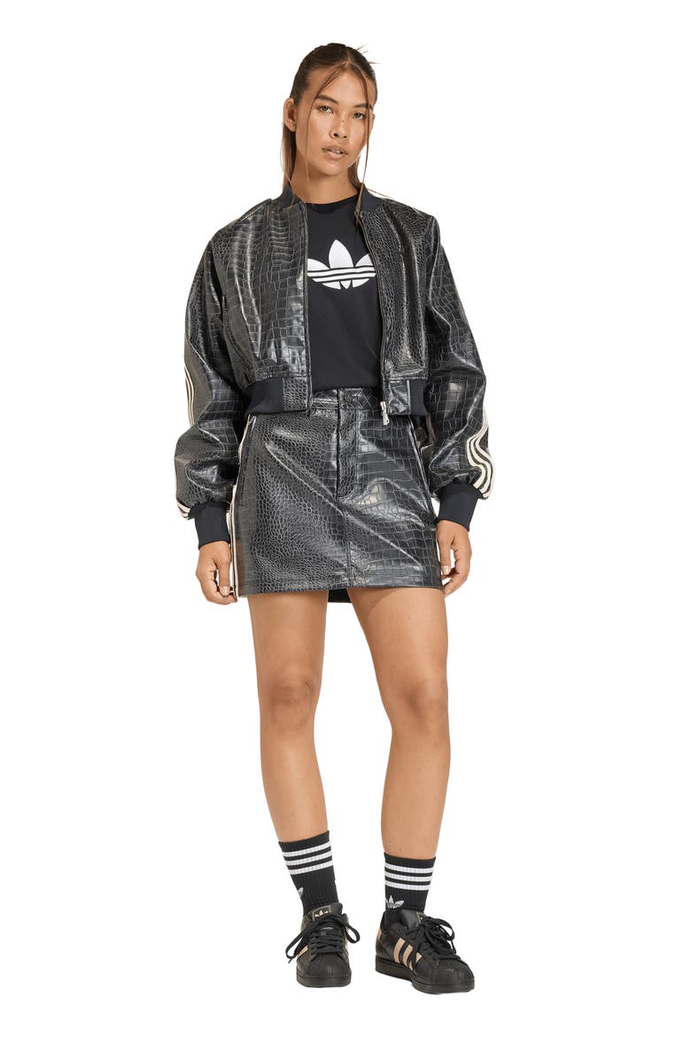 Croc Embossed Faux Leather Miniskirt, Alternate, color, BLACK