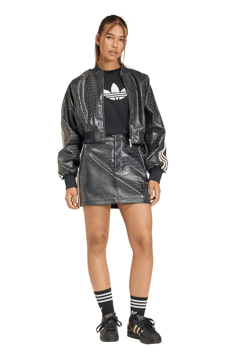 adidas Originals Croc Embossed Faux Leather Miniskirt, Alternate, color, Black