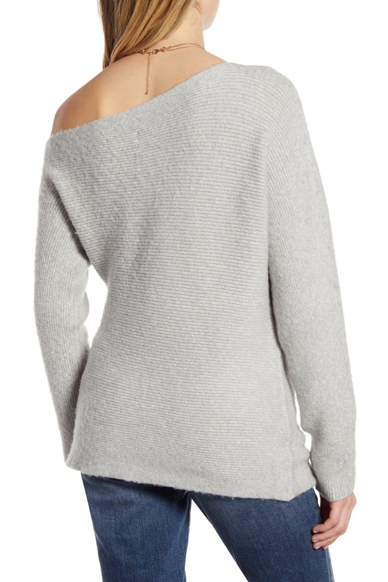One-Shoulder Ribbed Sweater, Alternate, color, GREY LIGHT HEATHER