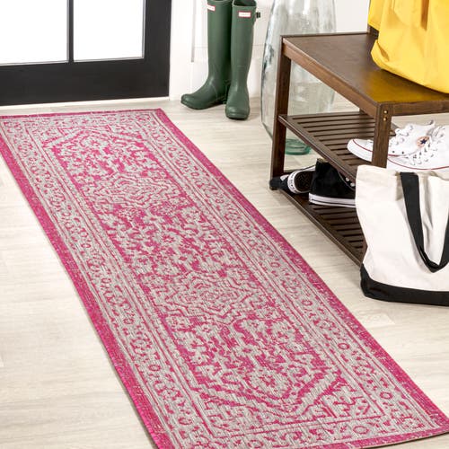 Jonathan Y Sinjuri Medallion Textured Weave Indoor/outdoor Area Rug In Fuchsia/light Gray