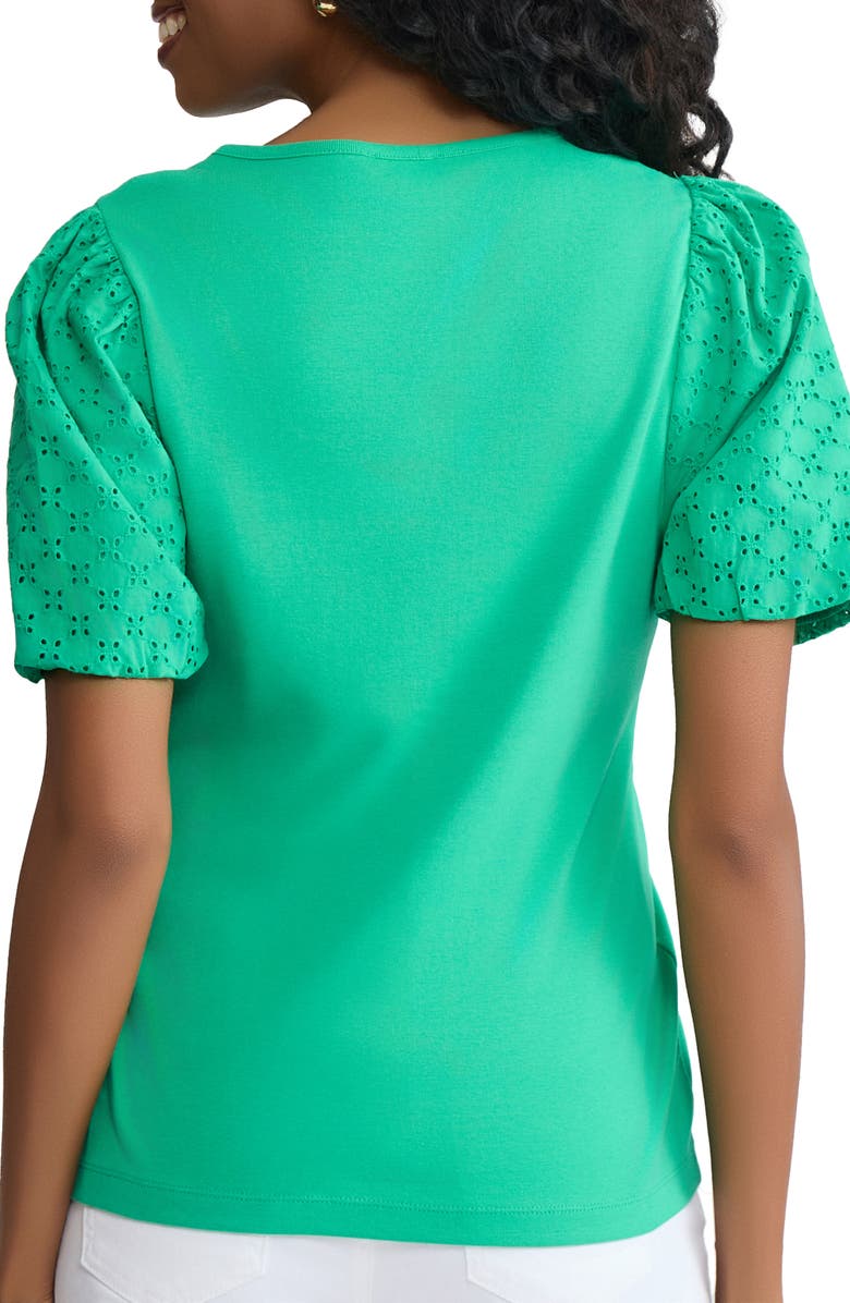 Jones New York Eyelet Puff Sleeve Crewneck Top, Alternate, color, 