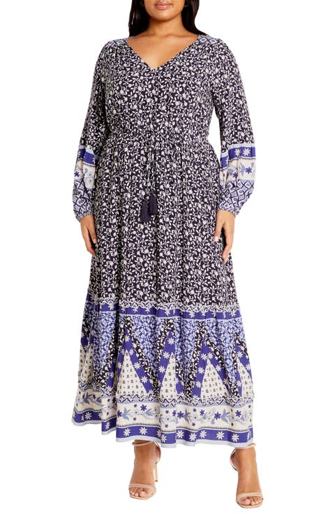 Faith Border Print Long Sleeve Maxi Dress (Plus)