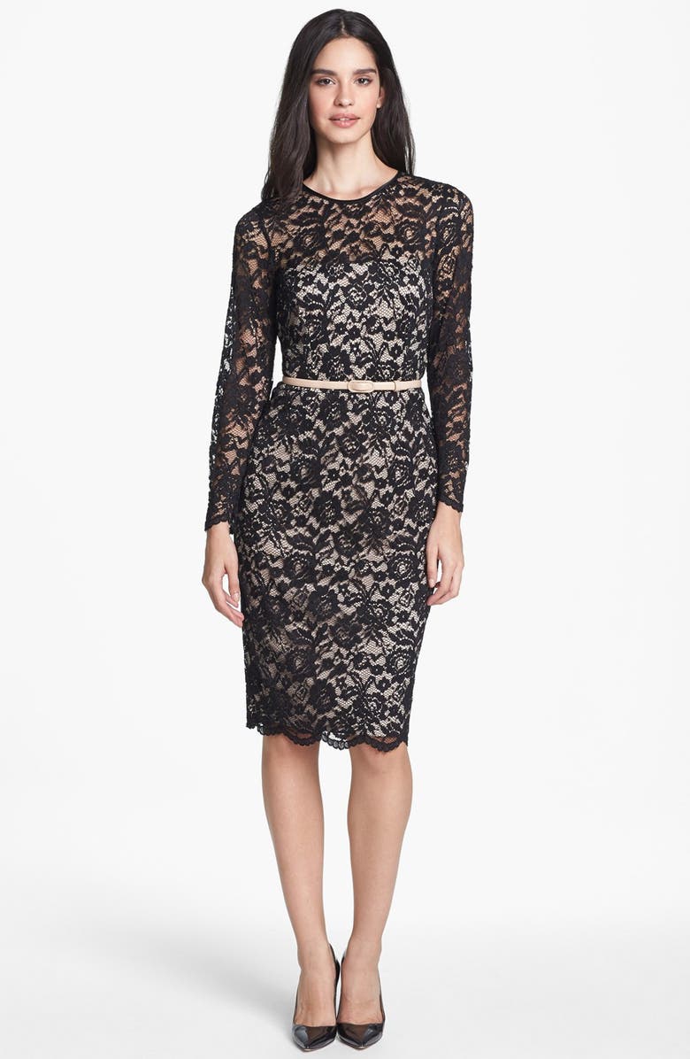 Maggy London Embroidered Lace Overlay Midi Dress, Main, color, 
