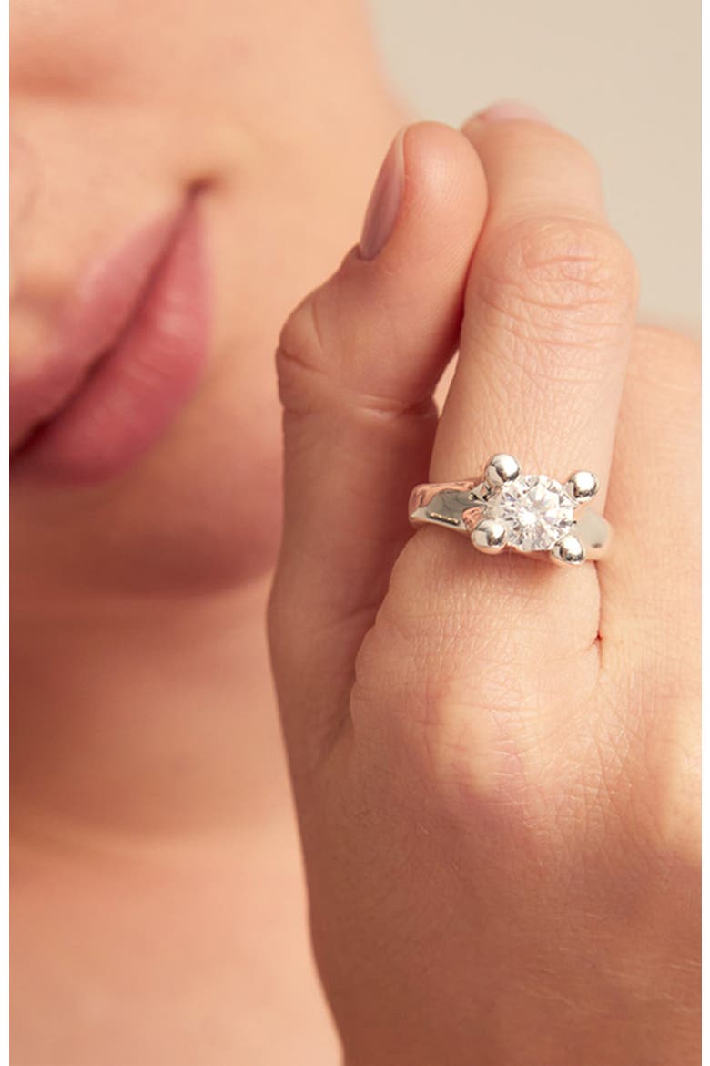 Sterling Silver-Plated Ring with White Cubic Zirconia, Alternate, color, Silver