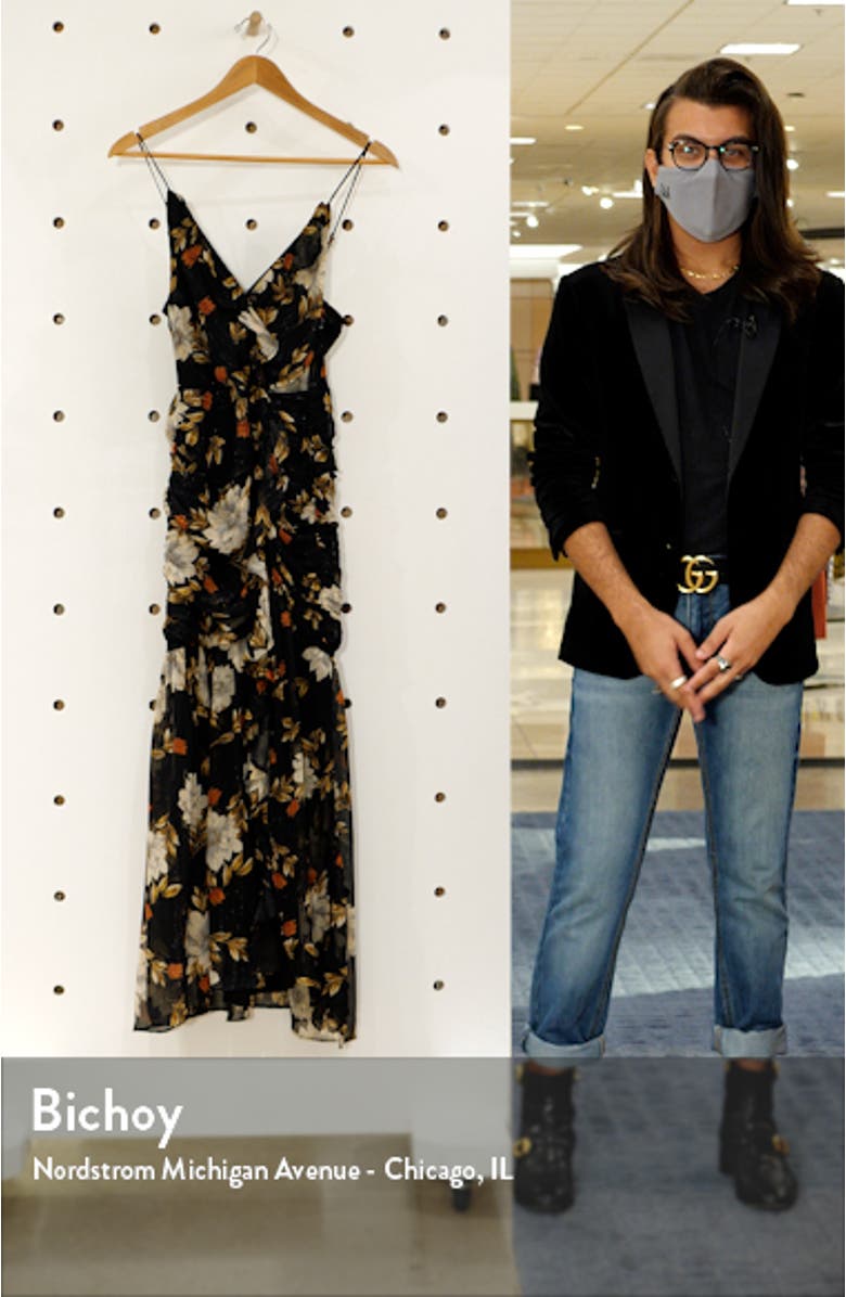 Sleeveless Ruched Ruffle Maxi Dress, sales video thumbnail