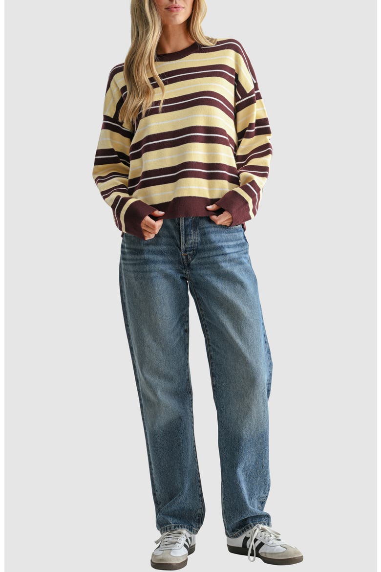 Striped Crewneck Sweater, Alternate, color, YELLOW BROWN STRIPE