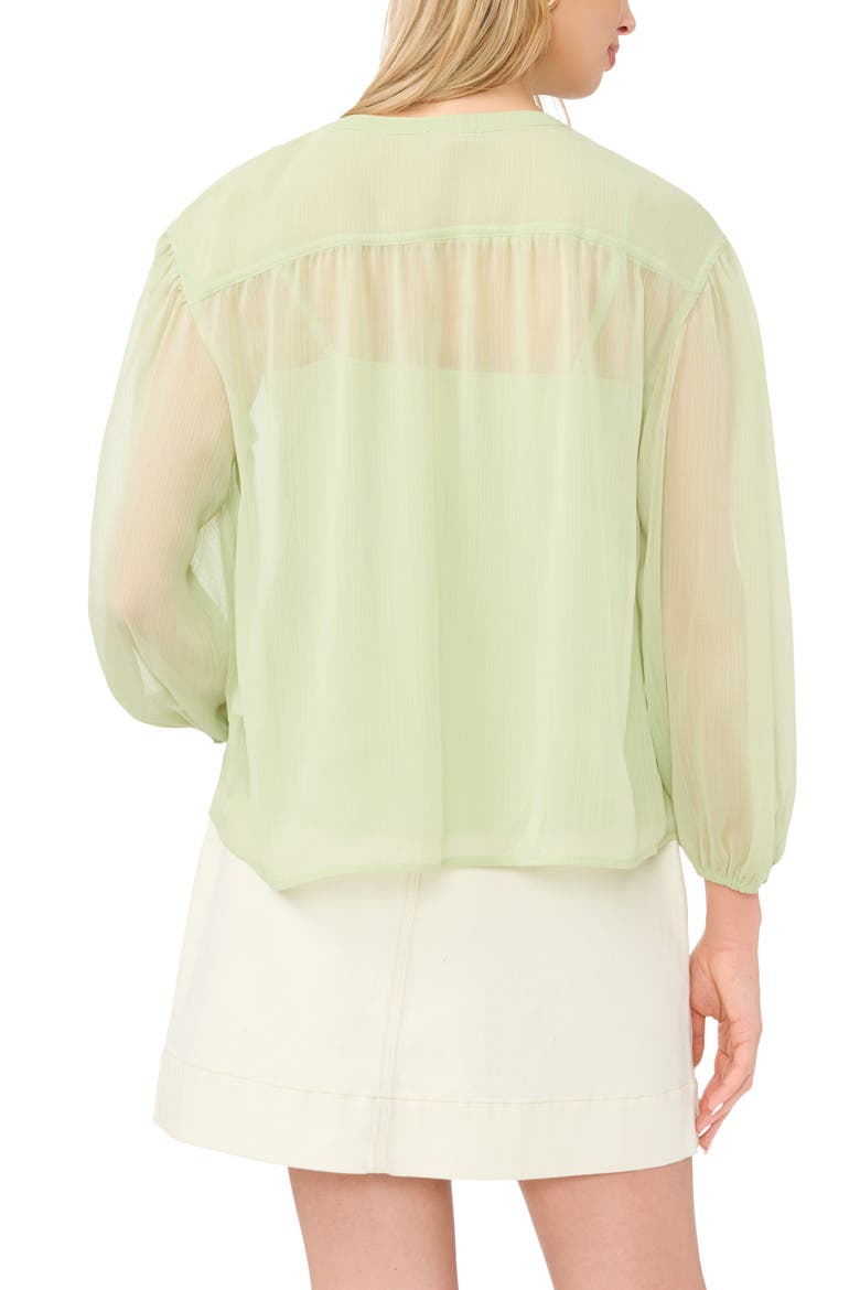 Shirred Balloon Sleeve Chiffon Top, Alternate, color, LILY GREEN