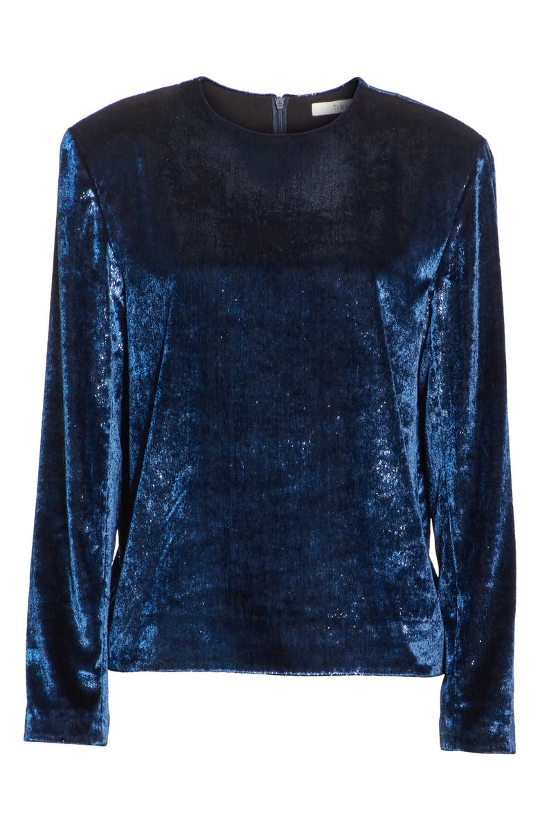 Tibi Tess Metallic Velvet Top, Alternate, color, Navy
