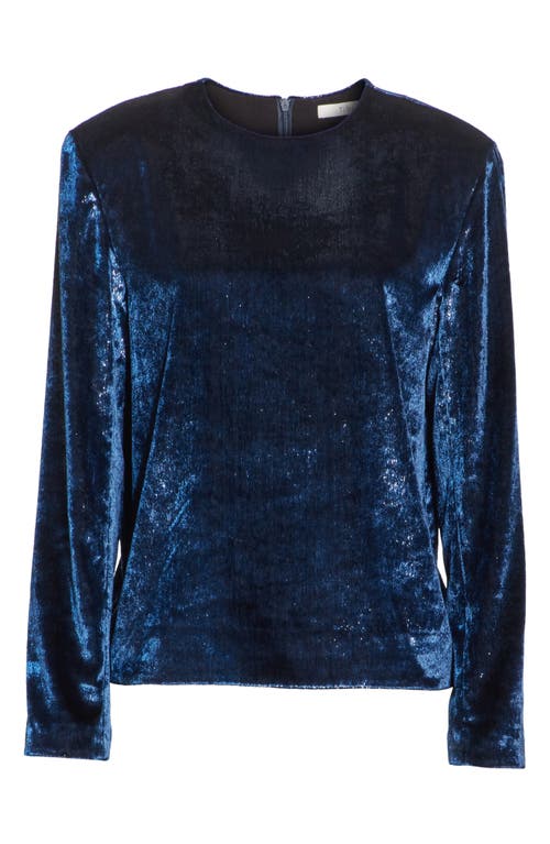 Tibi Tess Long-sleeve Metallic Velvet Top In Navy