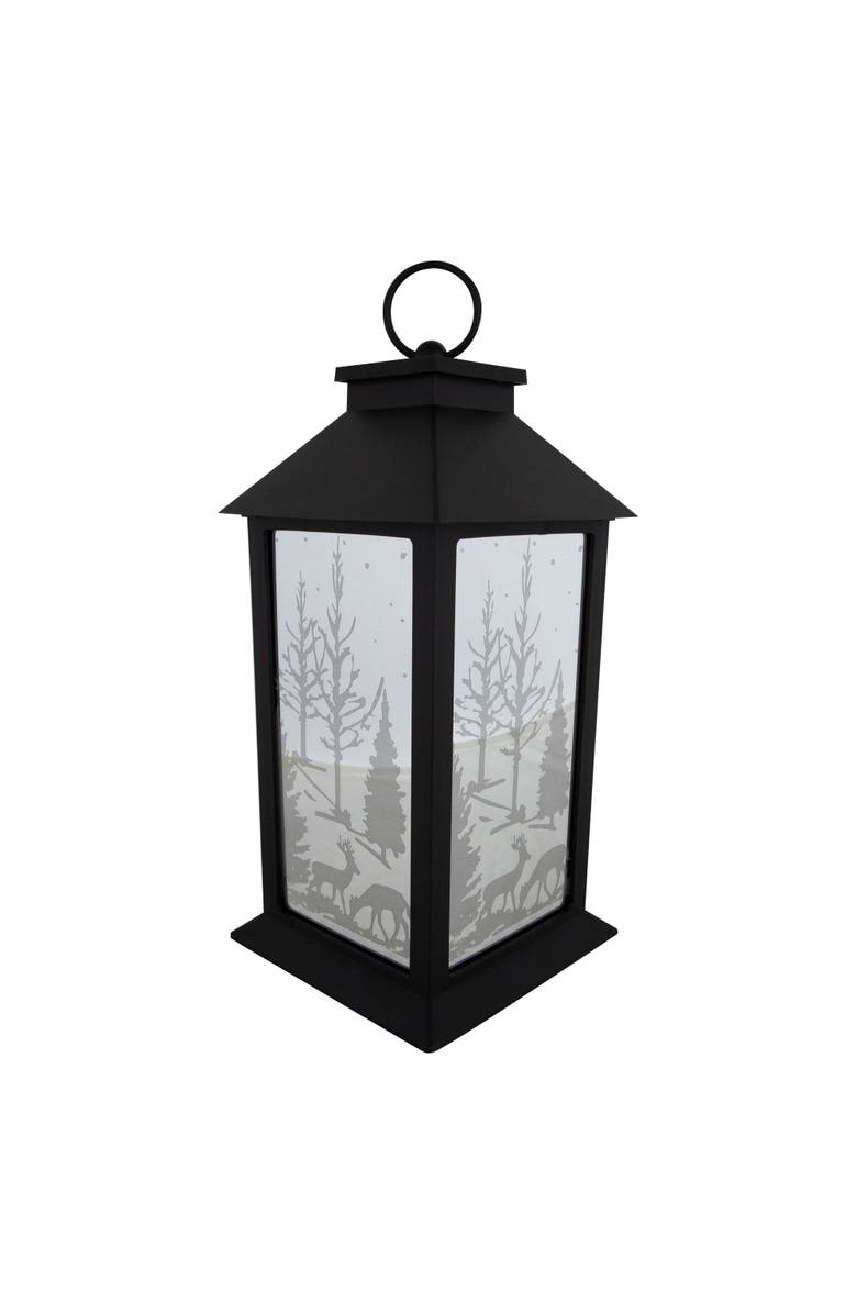 Northlight LED Lighted Deer and Winter Trees Christmas Lantern - 11", Alternate, color, Black