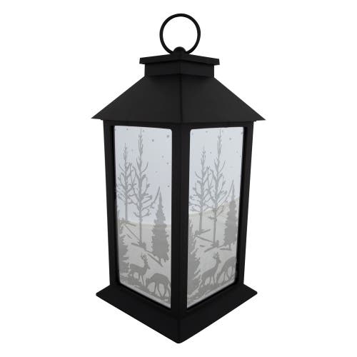 Northlight Led Lighted Deer And Winter Trees Christmas Lantern In Black