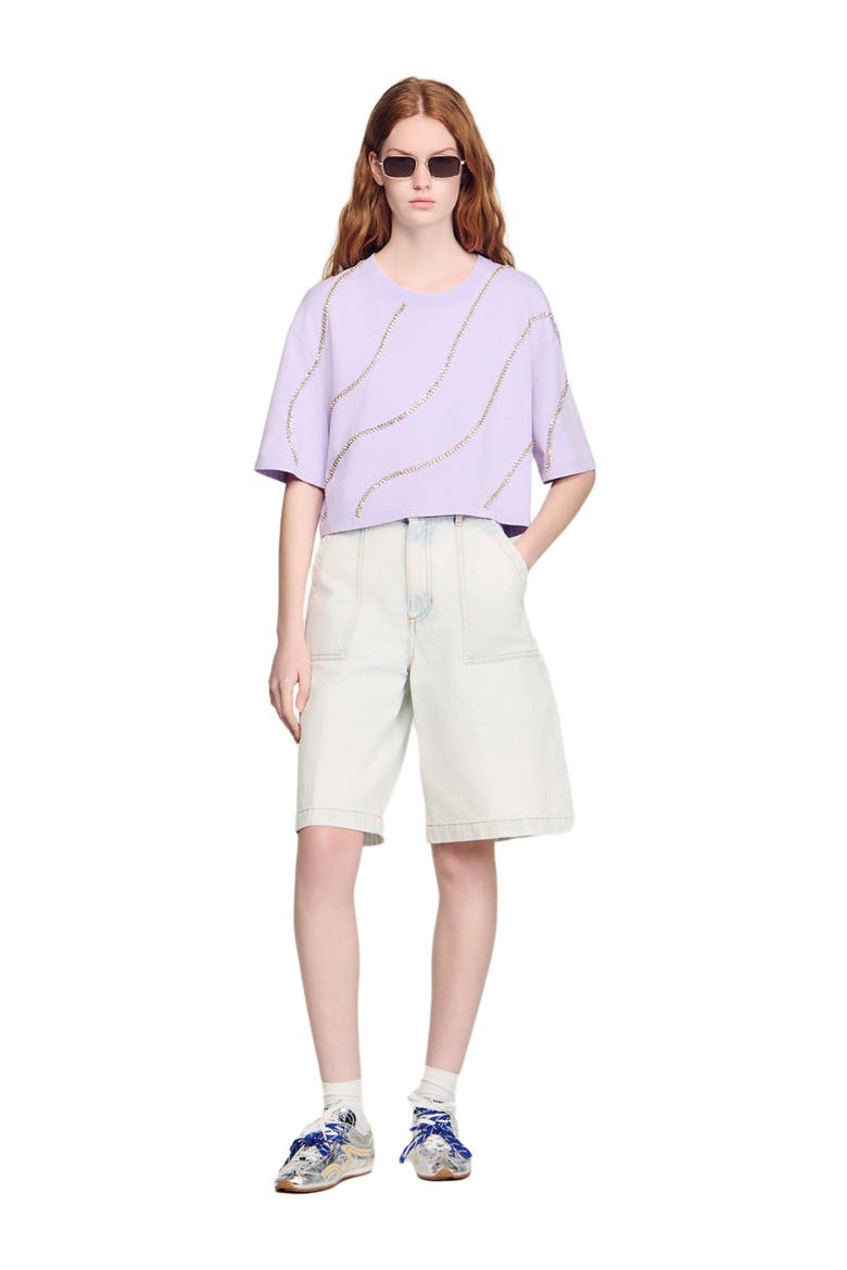 Rhinestone cropped T-shirt, Alternate, color, Mauve