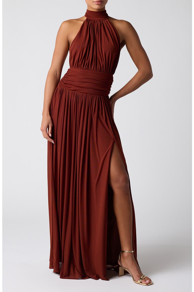Lavina Halter Maxi Dress, Main, color, CHOCOLATE