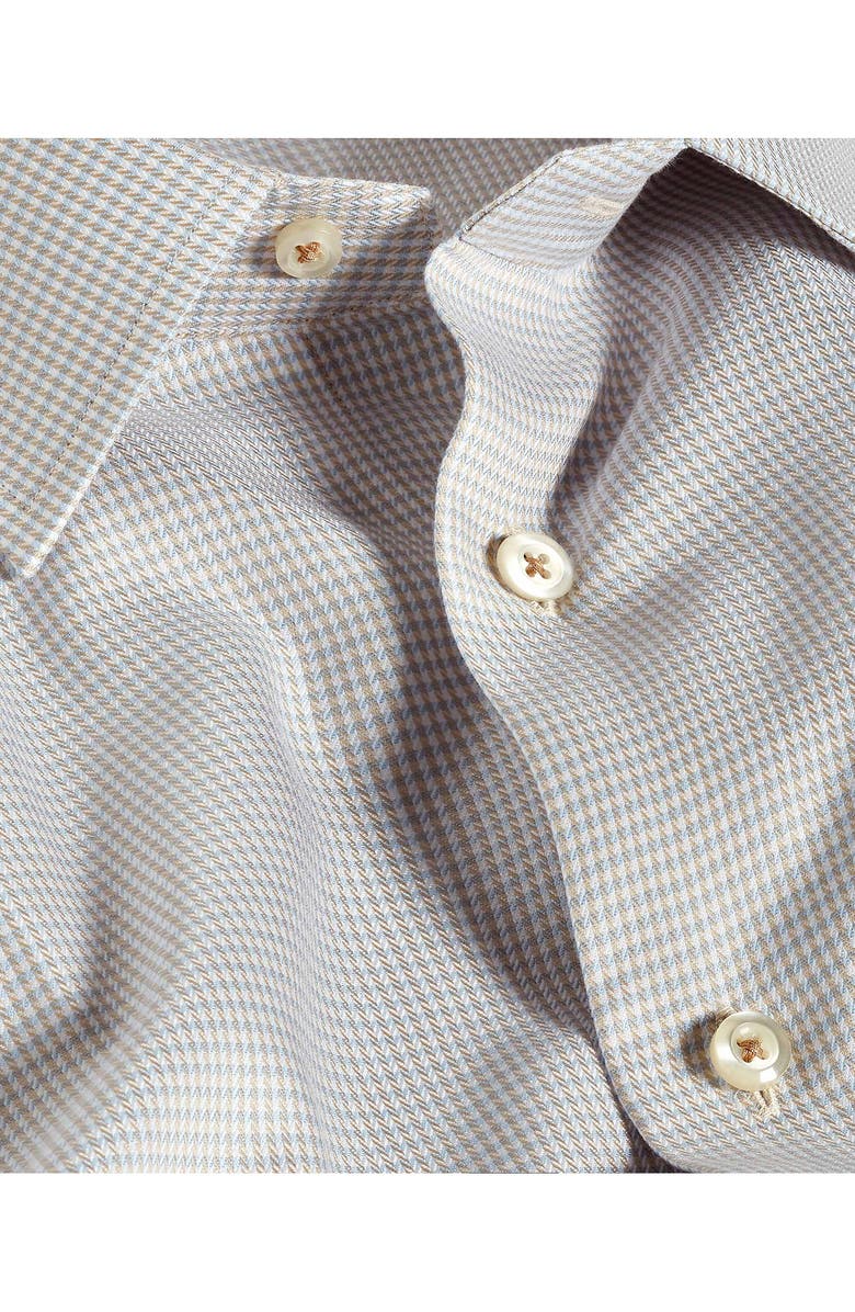 David Donahue Trim Fit Herringbone Check Cotton & Silk Dress Shirt, Alternate, color, Sky/ Dune