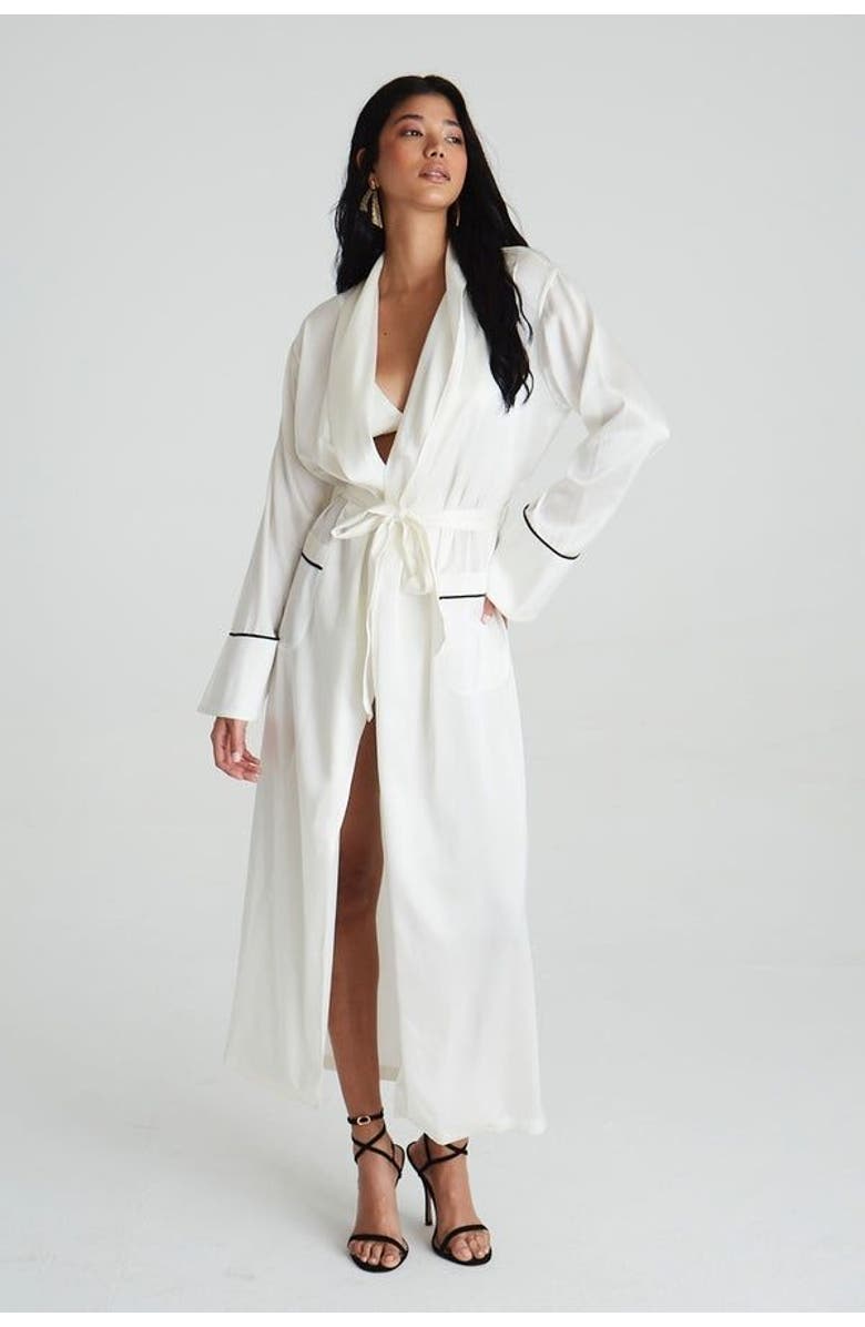 House Of Silk Silk Charna Long Length Bridal Robe, Alternate, color, White
