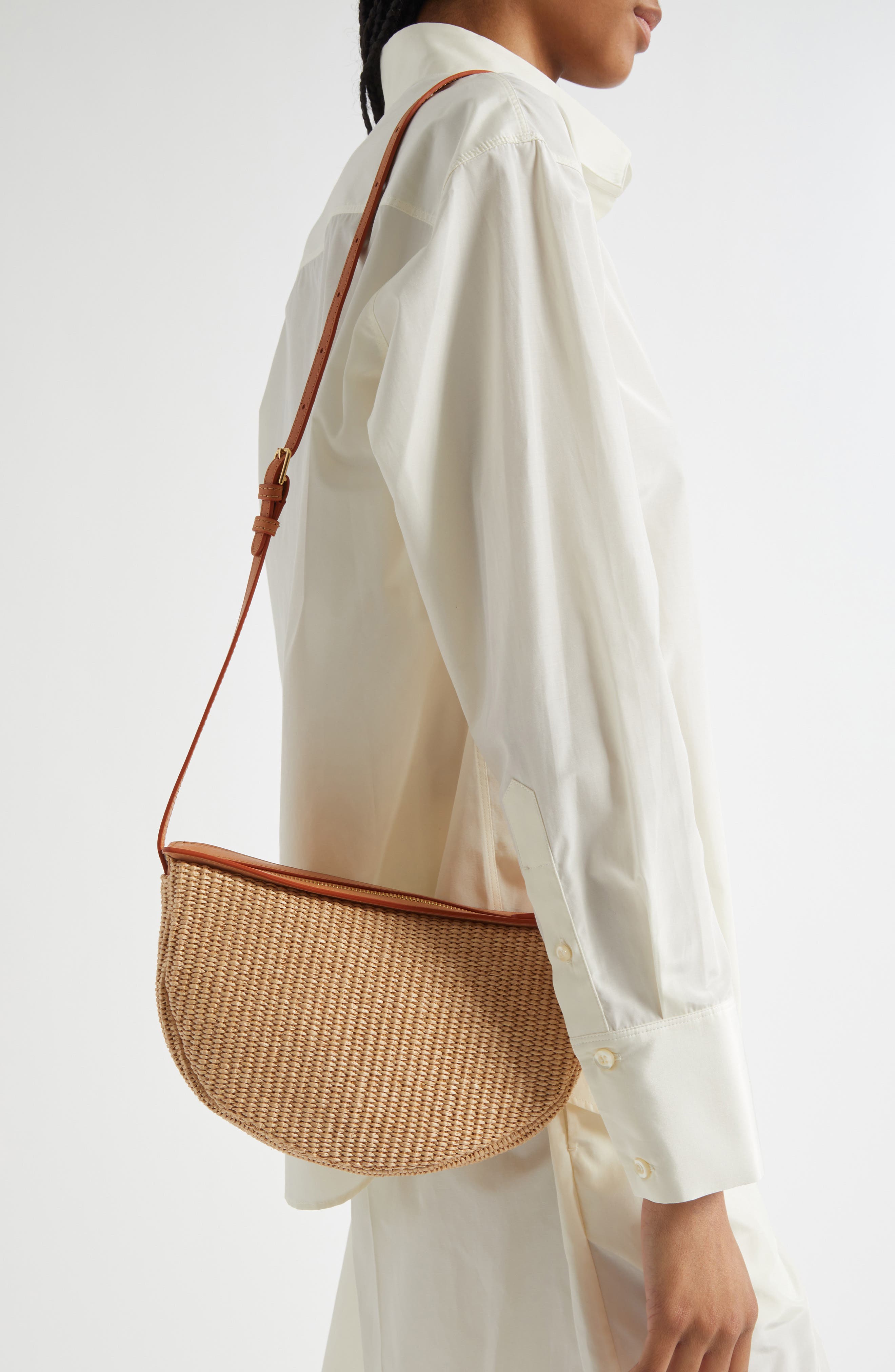 Mansur Gavriel Moon Raffia Sling Bag, Alternate, color, 