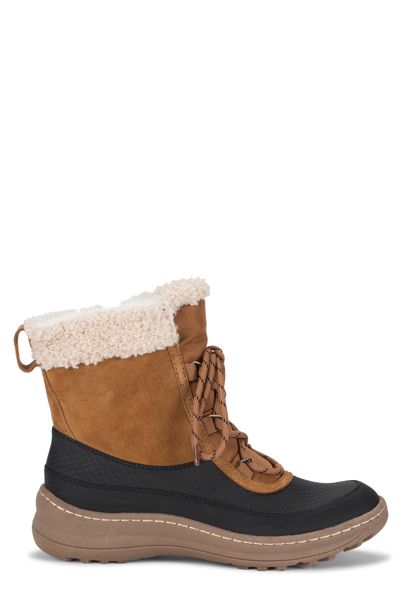 Alta Faux Shearling Lined Water-Resistant Suede Lace-Up Boot, Alternate, color, COGNAC/ BLACK