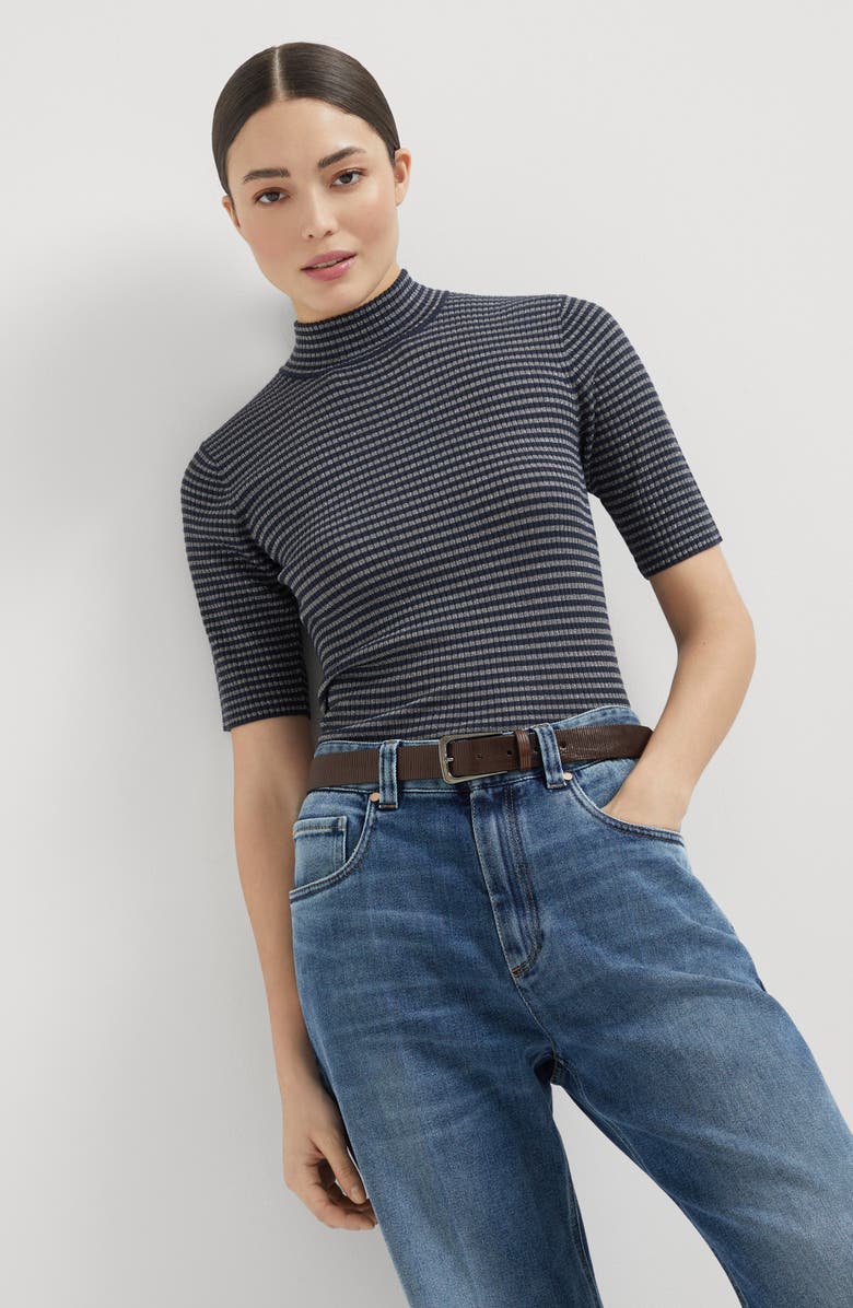 Brunello Cucinelli Striped lightweight sweater, Alternate, color, Night