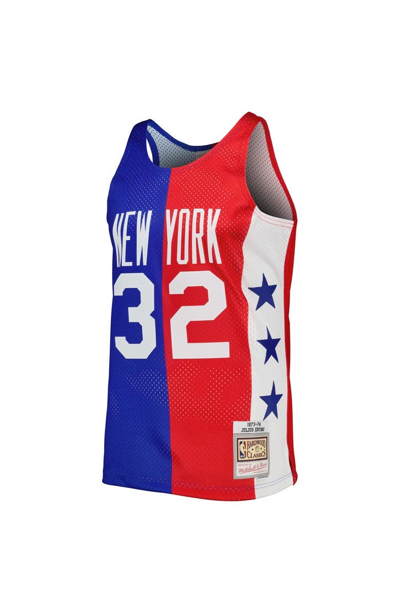 Mitchell & Ness Men's Mitchell & Ness Julius Erving Blue/Red Mitchell & Ness Hardwood Classics 1973/74 Split Swingman Jersey, Alternate, color,