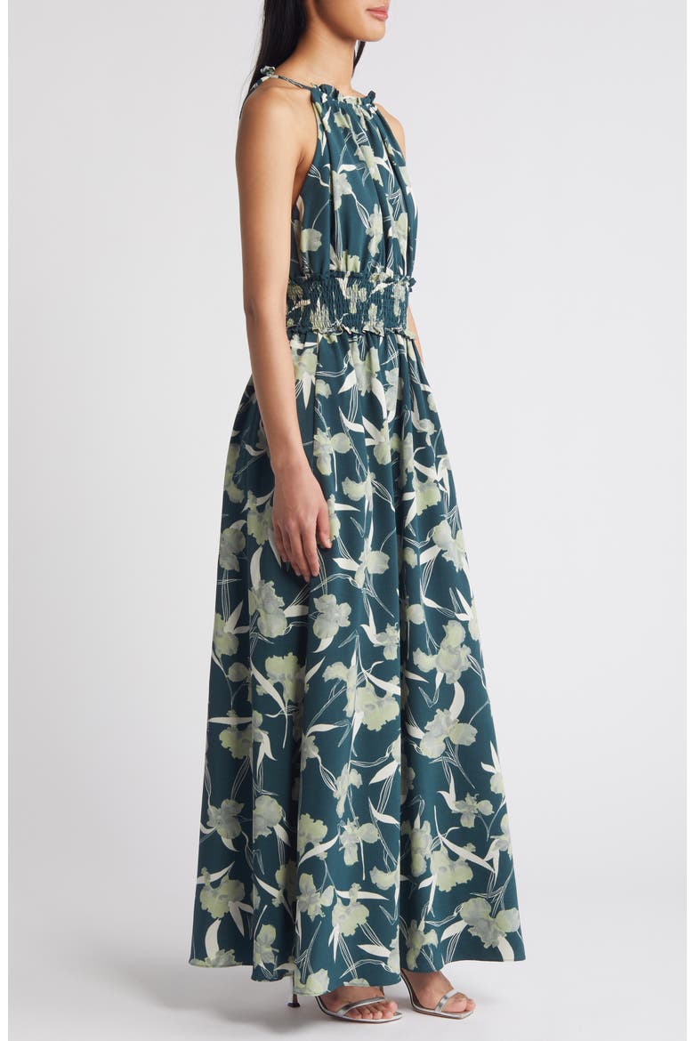 Print Maxi Sundress, Alternate, color, GREEN ABSTRACT IRIS