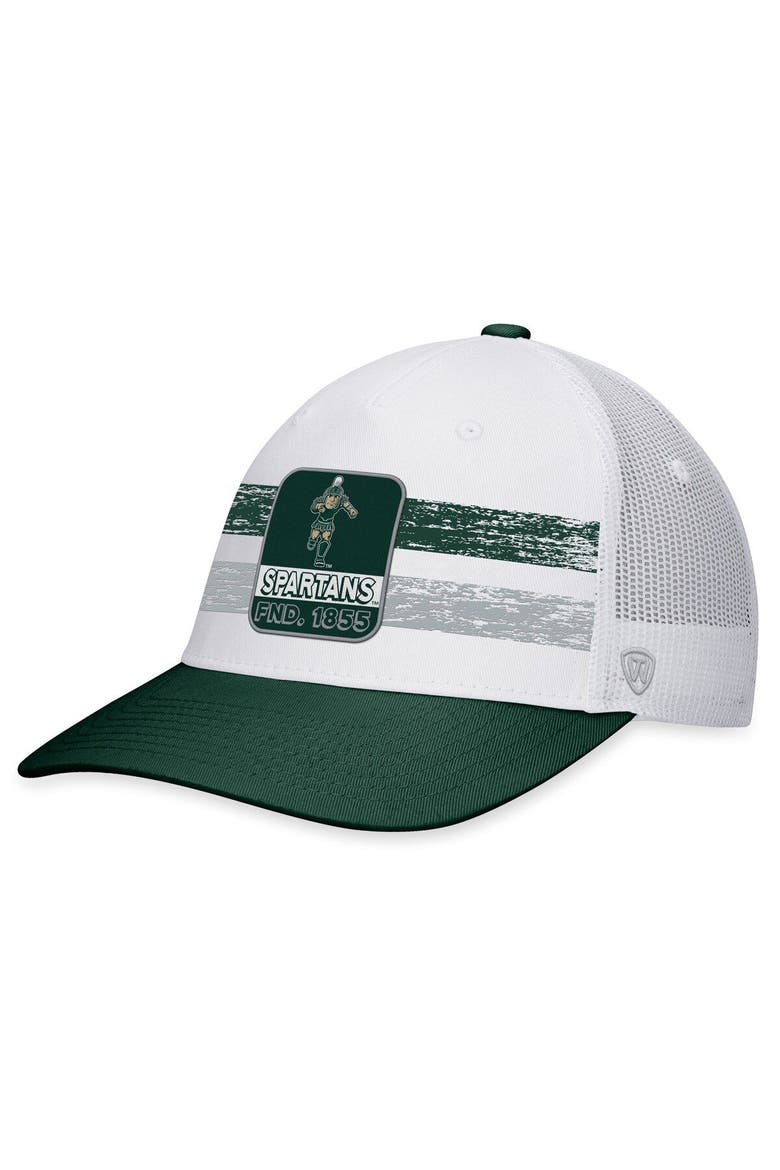 Men's Top of the World White/Green Michigan State Spartans Retro Fade Snapback Hat, Main, color, White