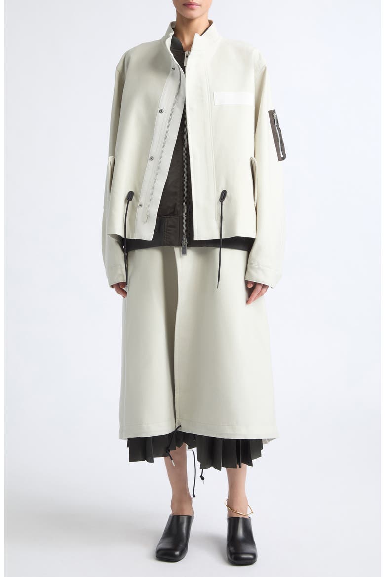 Wool Flannel & Nylon Twill Coat, Main, color, ECRU