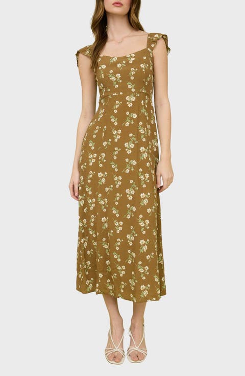 Floral Cap Sleeve Midi Dress