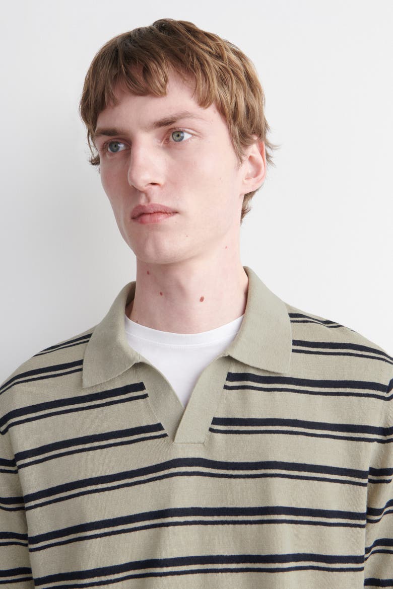 Knitted Linen Polo Shirt, Alternate, color, BEIGE / BROWN / STRIPED