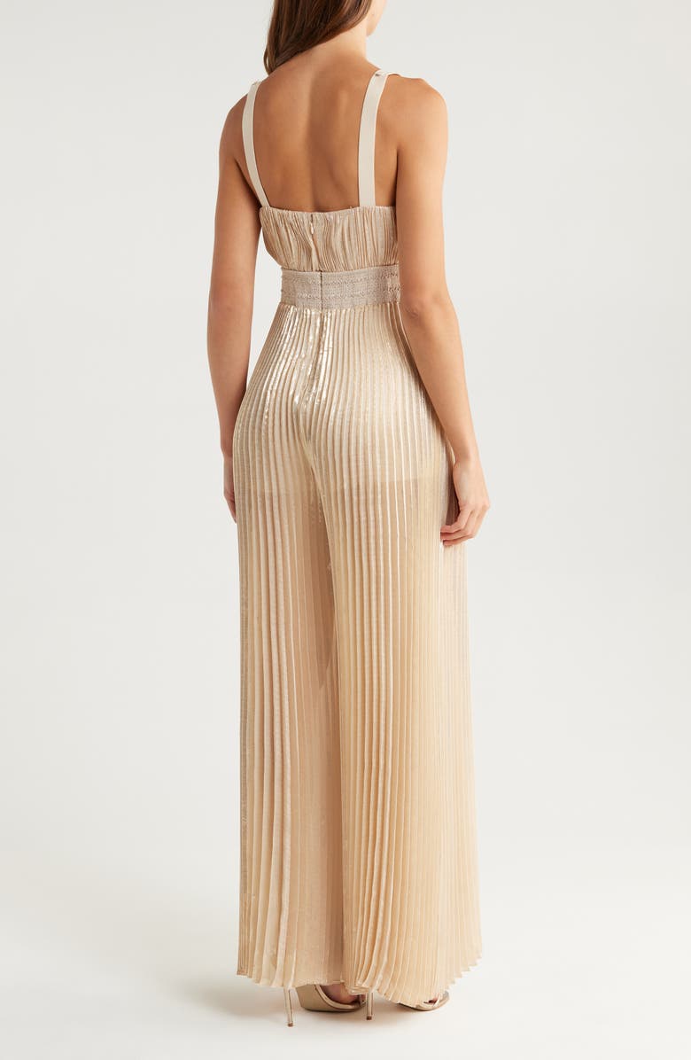 Alice + Olivia Rosalie Pleated Silk Blend Jumpsuit, Alternate, color, Champagne/ Gold