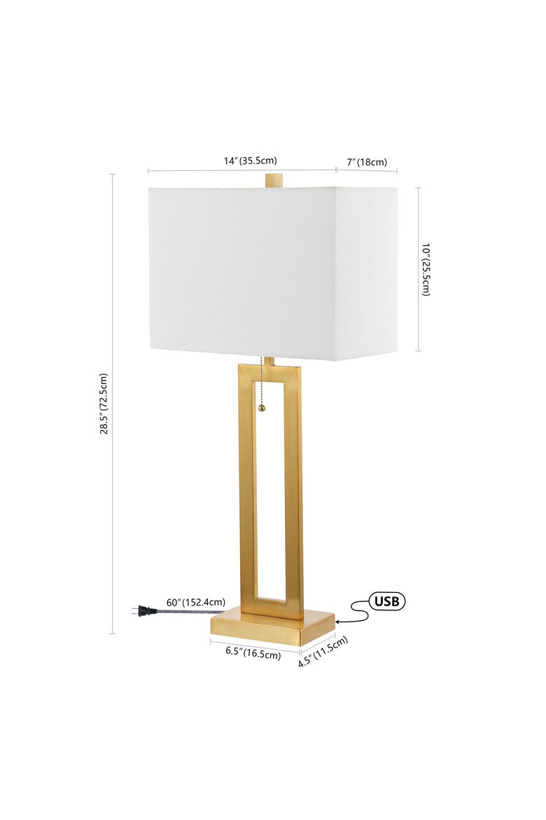 Sabrina Vintage Industrial Iron LED Table Lamp with Pull-Chain and USB Charging Port, Alternate, color, Brass Gold