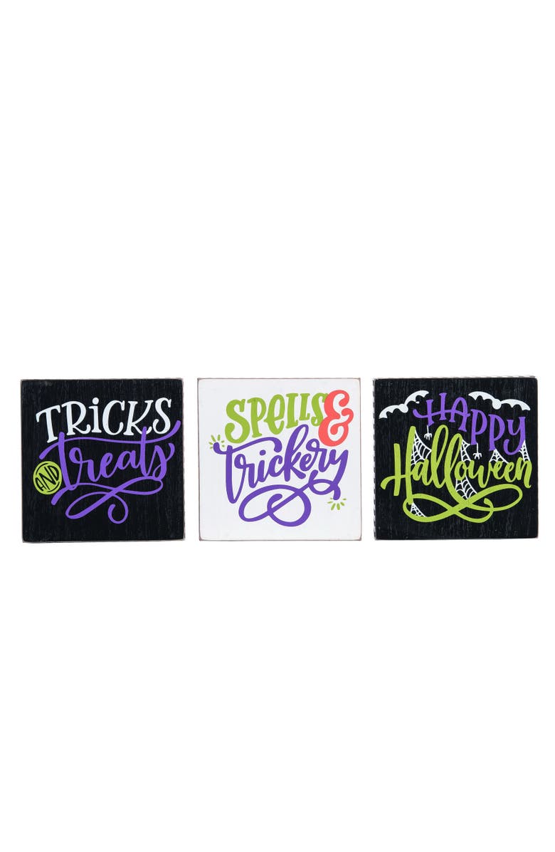 Transpac Halloween Trick Or Treat Block Set of 3 Freestanding Signs, Main, color, Black