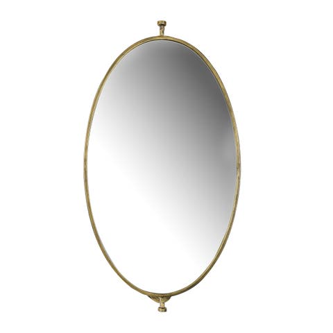 Distressed Oval Metal Framed Pivoting Wall Mirror, Gold