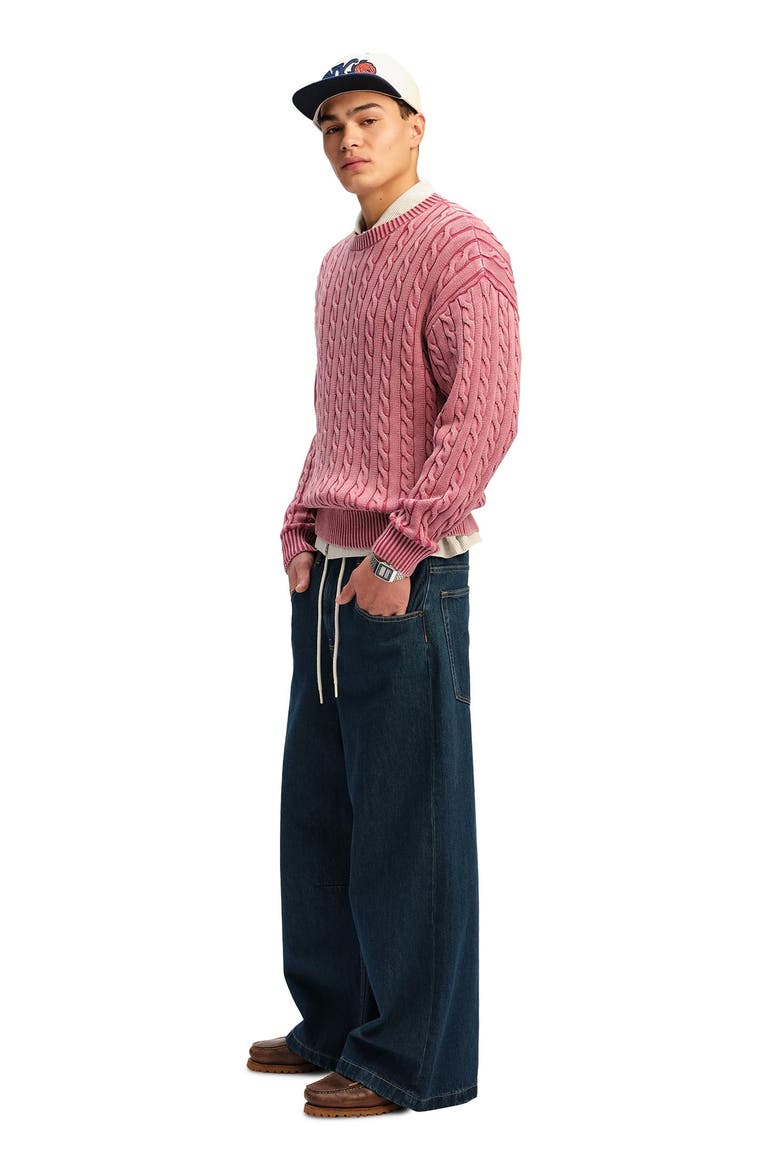 Men's Washed Box Fit Crew Knit, Alternate, color, Washed Berry Cable