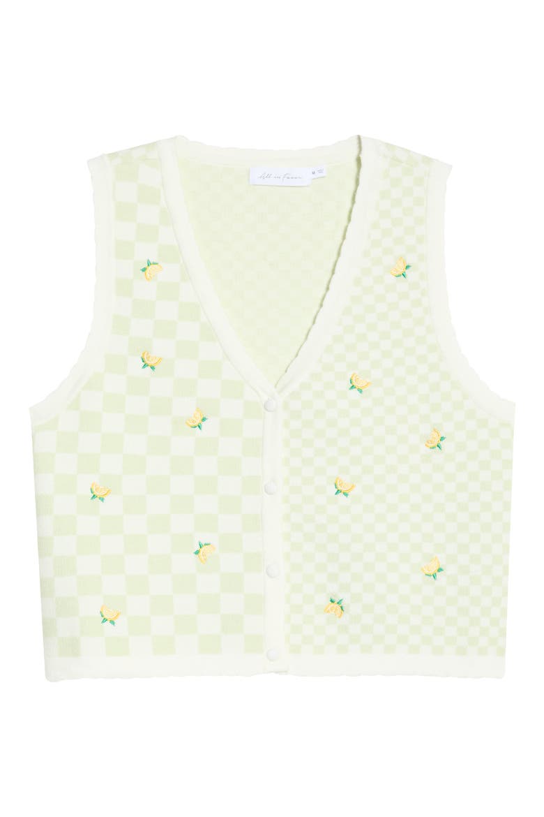 Lemon Embroidered Checkered Sweater Vest, Alternate, color, CREAM SAGE