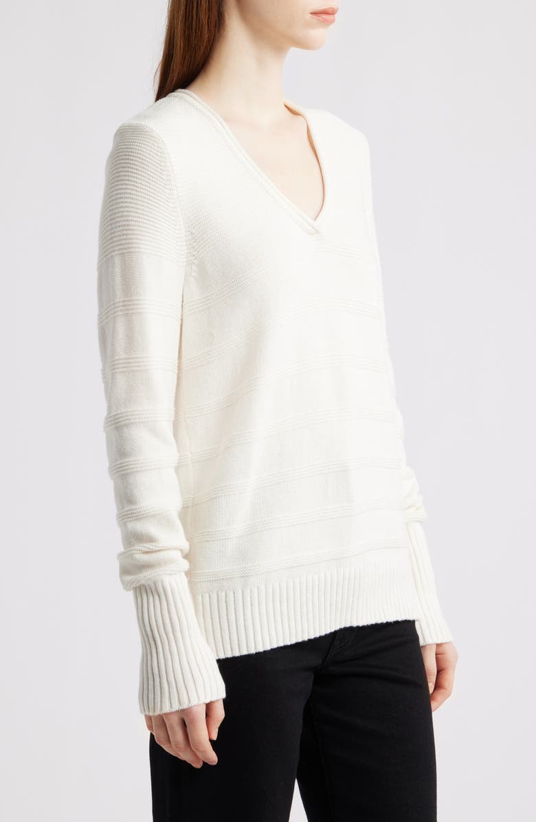 NIC+ZOE Textured Cotton & Cashmere Blend V-Neck Sweater, Alternate, color, Classic Cream
