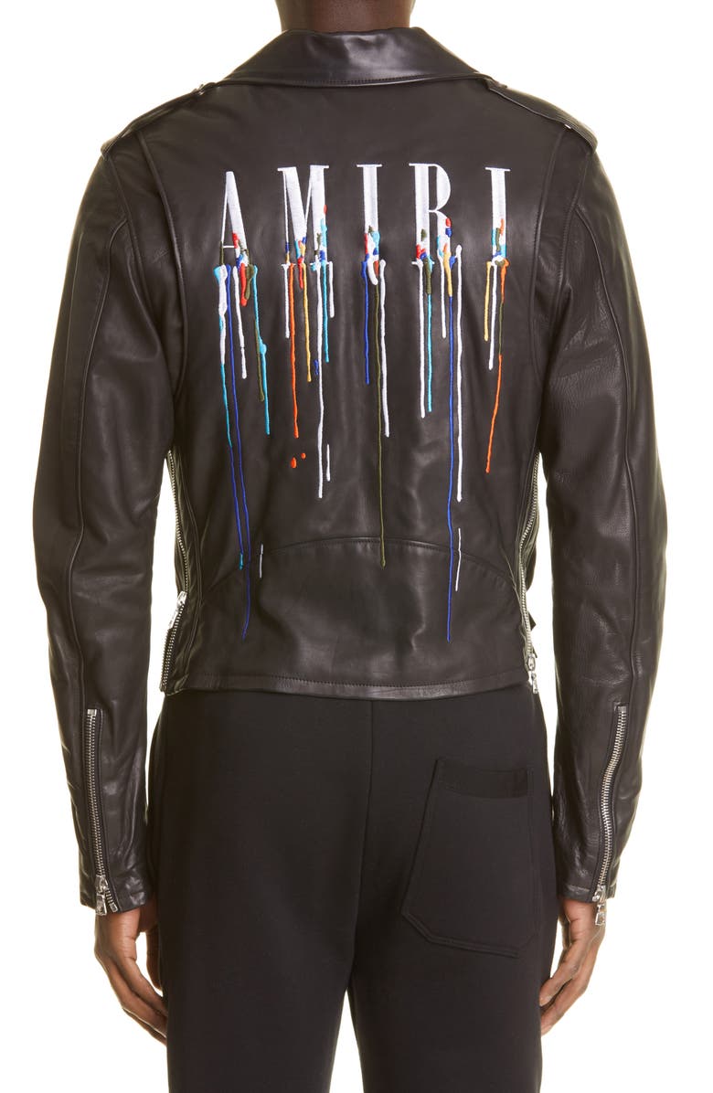 AMIRI Embroidered Paint Drip Core Logo Leather Biker Jacket, Alternate, color, 