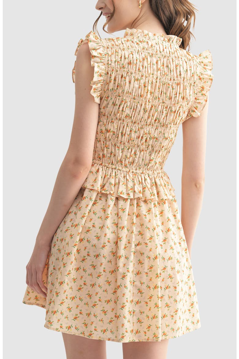 Floral Smocked Cotton Fit & Flare Minidress, Alternate, color, CREAM ORANGE