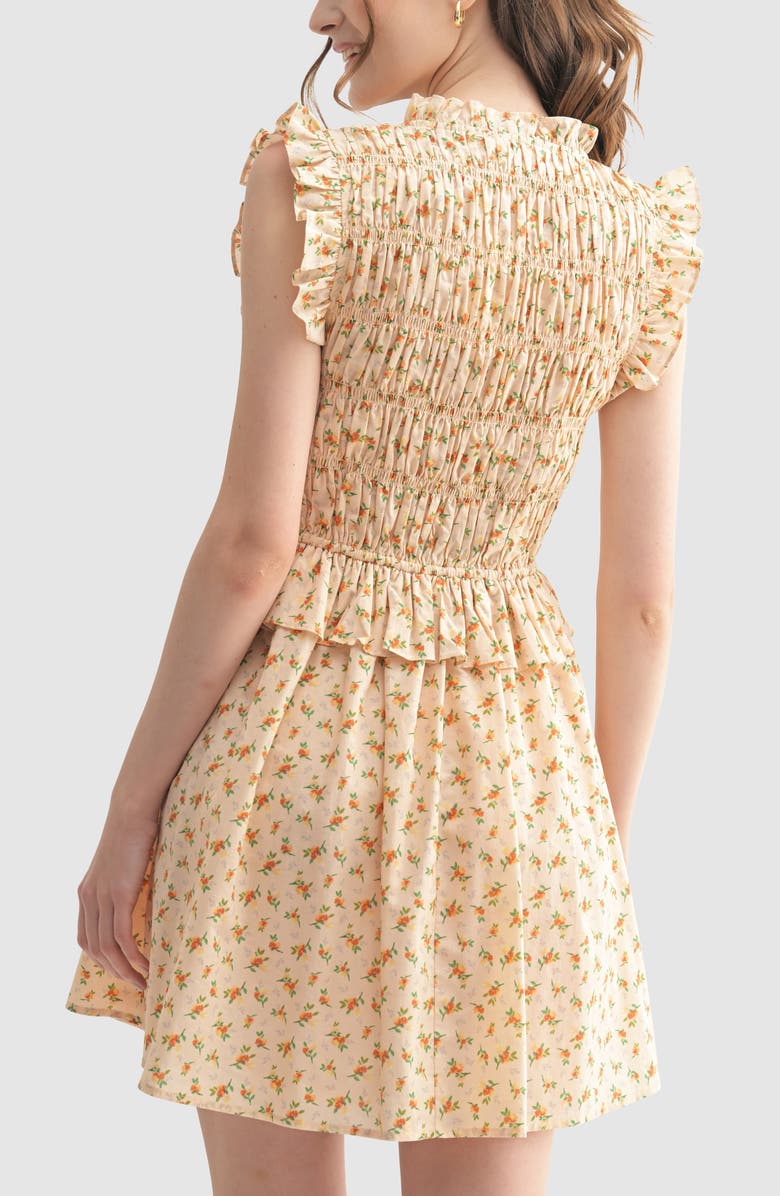 All in Favor Floral Smocked Cotton Fit & Flare Minidress, Alternate, color, Cream Orange
