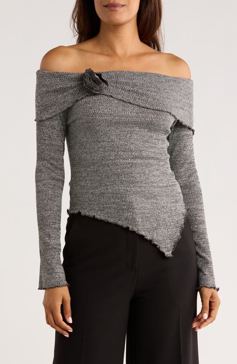 PATRIZIA LUCA Off the Shoulder Long Sleeve Asymmetric Top, Main, color, Grey