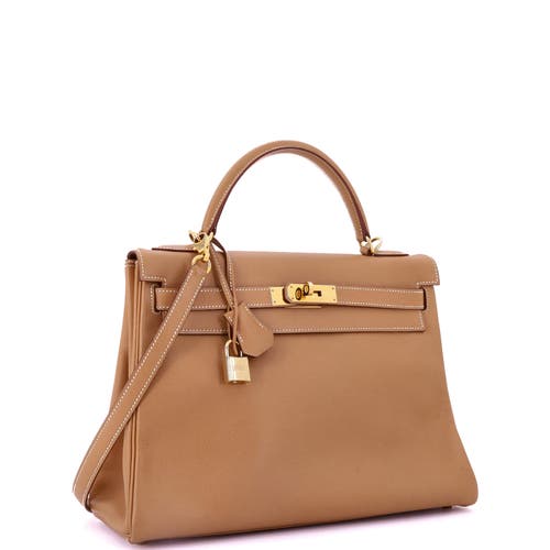 Pre-owned Hermes Hermes Kelly Handbag Brown Courchevel With Gold Hardware 35 In Gold