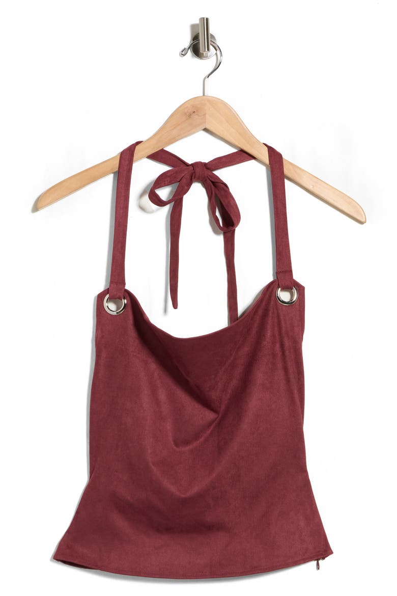 Yasenia Faux Suede Halter Top, Main, color, RED
