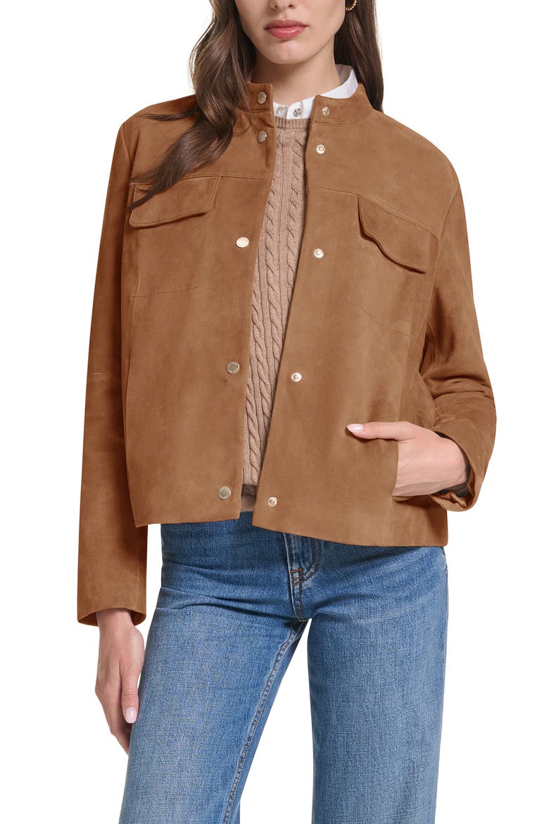 Convertible Collar Leather Jacket, Main, color, HAZELNUT