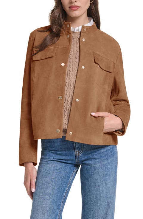 Convertible Collar Leather Jacket