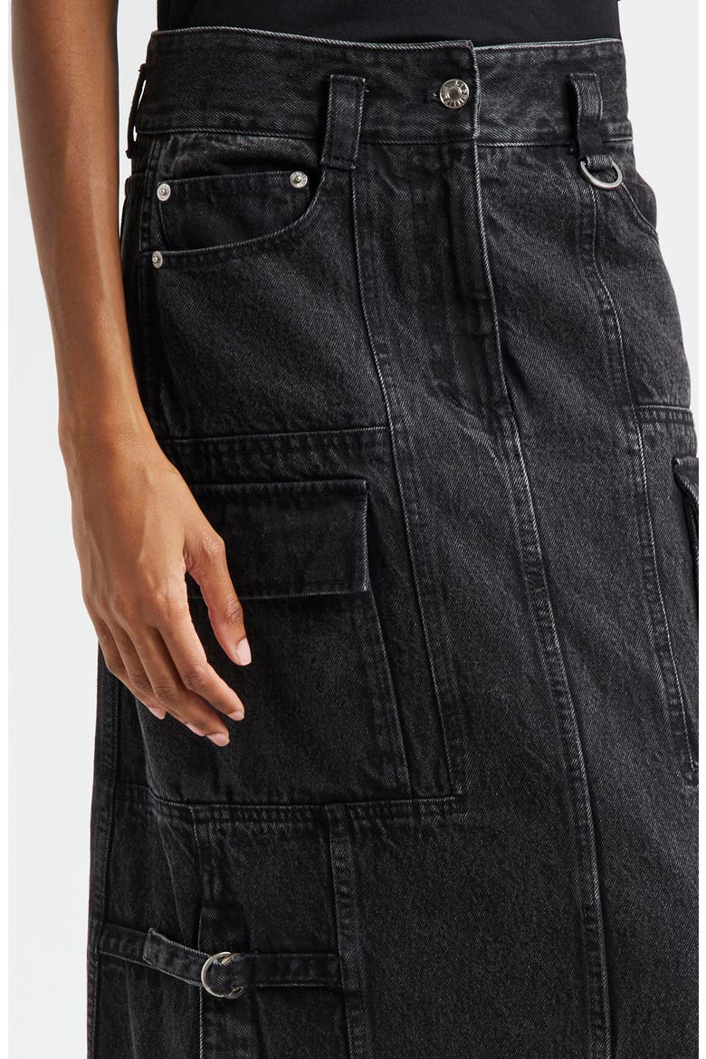 Utility Denim Maxi Skirt, Alternate, color, WASHED BLACK