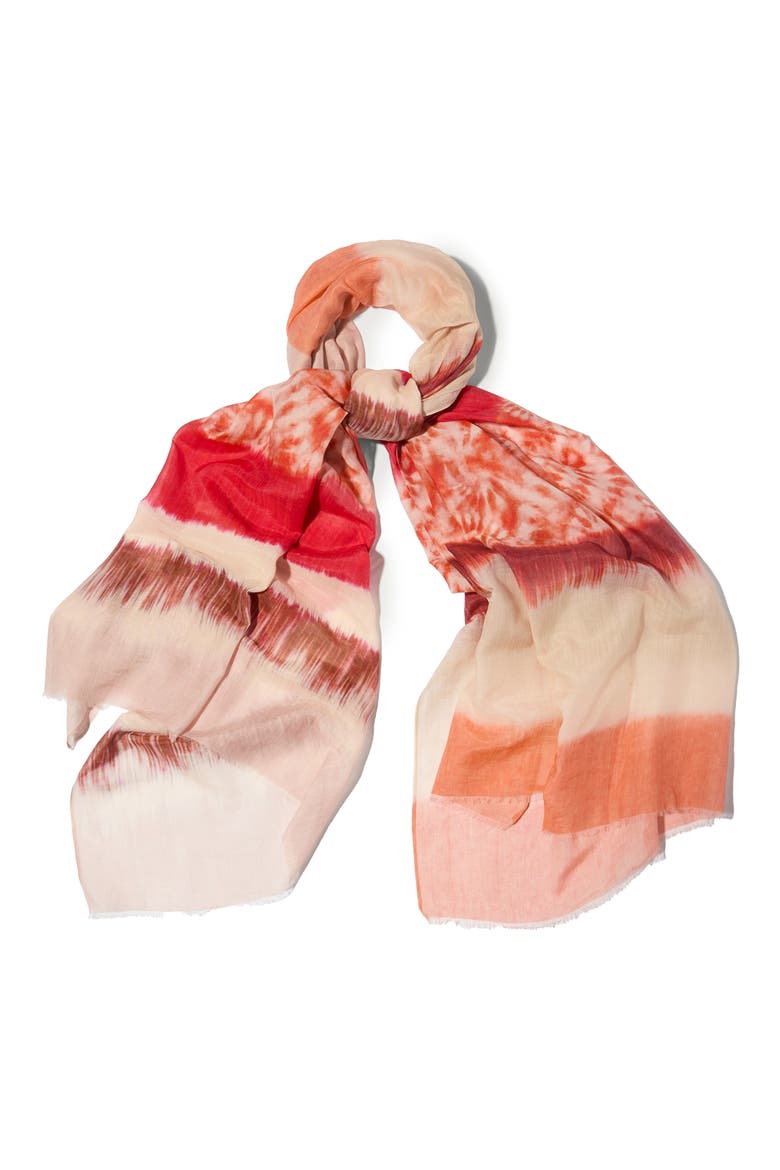 Tie Dye Cotton & Silk Scarf, Alternate, color, CORAL