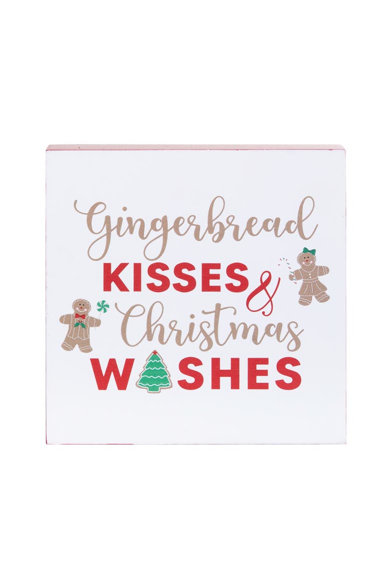 5" XMAS "Gingerbread Kisses & Christmas Wishes" Decorative Shelf Sitter Blocks, Main, color, Red